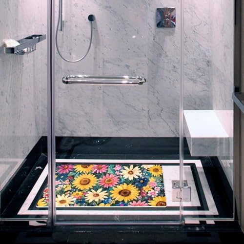Bathtub Mat Non Slip 26.8x15.1 Inch, Daisies Sunflowers Shower Mat - Image 6