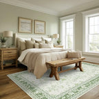Sage Green Area Rugs 10x12 Boho Washable Soft Floral Rug - Image 2