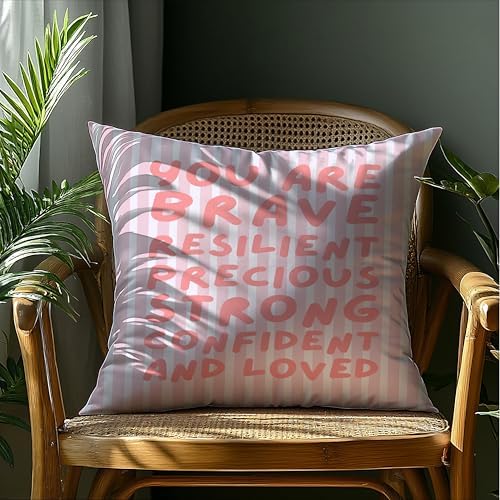 You are Affirmation Pink Striped Pillow Cover 18x18, Nursery Inspirational - Image 4