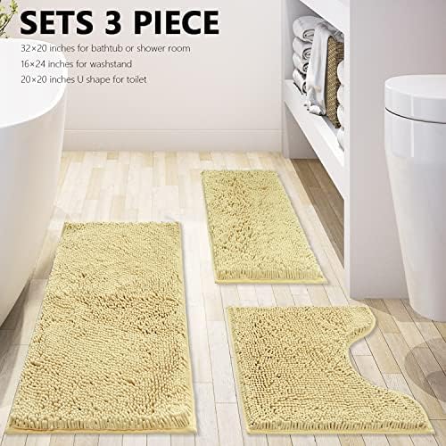 Bath Rugs Chenille 3-Piece Extra Soft and Absorbent Shag Beige Bathroom Rugs - Image 3