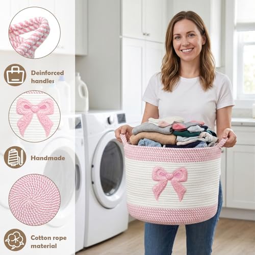 Baby Laundry Basket for Nursery, Large 15”x12”Baby Girl Storage Baskets - Image 4