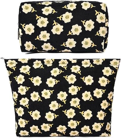SOIDRAM 2 Pieces Flower Makeup Bag Large Cosmetic Bag Capacity Canvas Mix by SOIDRAM