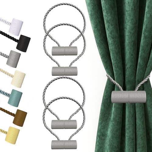 Hion Magnetic Curtain Tiebacks Grey 4pcs, Curtain Holdbacks Hooks Holders by Hion