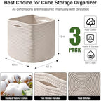 ICERZCZ 13 Inch Cube Closet Storage Bins, Woven Cotton Rope Organizer Baskets - Image 2