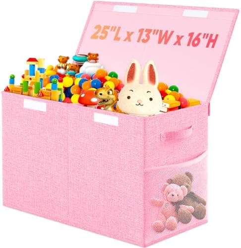 Large Toy Storage Box with Lid & Dividers, Collapsible Kids Toy Chest by Rocamdo