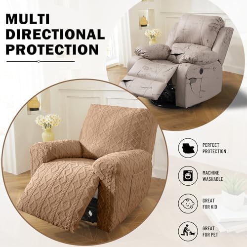 vctops 4 Pieces Recliner Chair Covers, Geometric Jacquard Plush Recliner - Image 5