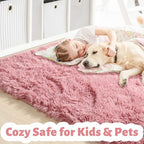 Amdrebio Blush Pink Fluffy Kids Area Rug 5x7 - Image 2