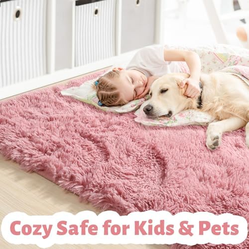 Amdrebio Blush Pink Fluffy Rug 5x8 - Image 2