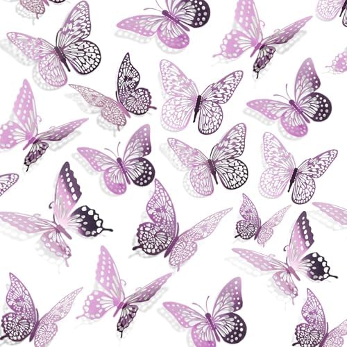 SAOROPEB 3D Butterfly Wall Decor 48 Pcs Lavender Butterfly Decorations by SAOROPEB