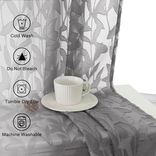 Lecloud Leia Charcoal Grey Sheer Curtains 63 Inch Length 2 Panels, Rustic Light - Image 5