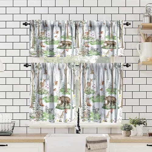 Woodland Animals Valance Curtains, Wild Animals Watercolor Forest Bear Deer Fox - Image 4