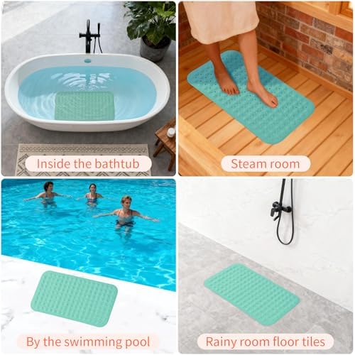 Anti-Slip Bathtub Shower Mat 28×15 Inch Turquoise Green - Image 6