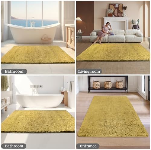 Yeaban Chenille Mustard Bathroom Rug 36"x60", Non-Slip Rubber Backing - Image 5