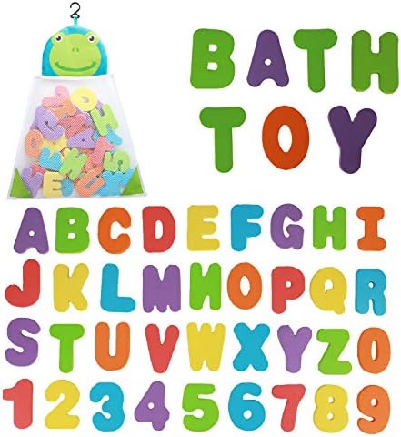 Bath Toys Organizer + 36 Soft Foam ABC 123 Letters & Numbers Bathroom Alphabet by Funsland
