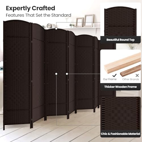 8 Panel Folding Room Divider, Woven Privacy Screen - Image 2