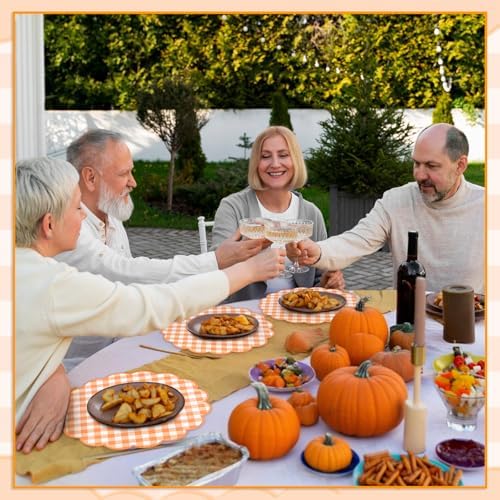 60 Pcs Orange and White Gingham Paper Placemats, Disposable Fall Placemat - Image 6