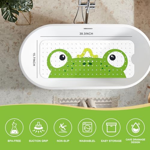 PRATIQUE Kids Bath Mat for Tub Non Slip，40 X 16 Inch Extra Long Kids Bathtub - Image 2