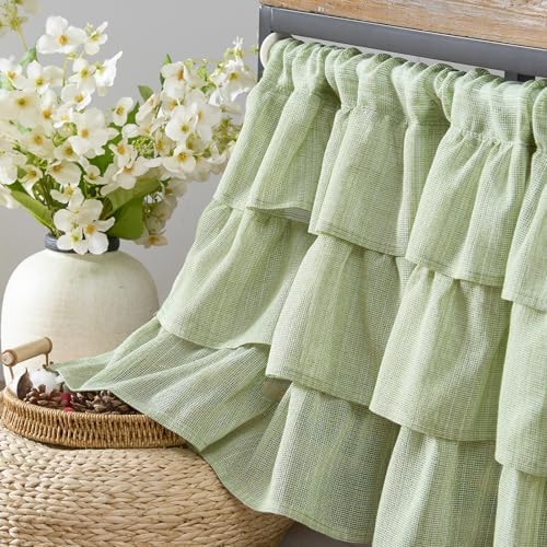 jinchan Ruffled Valance Curtain 18 Inch Farmhouse Sheer 1 Panel Sage Green - Image 3