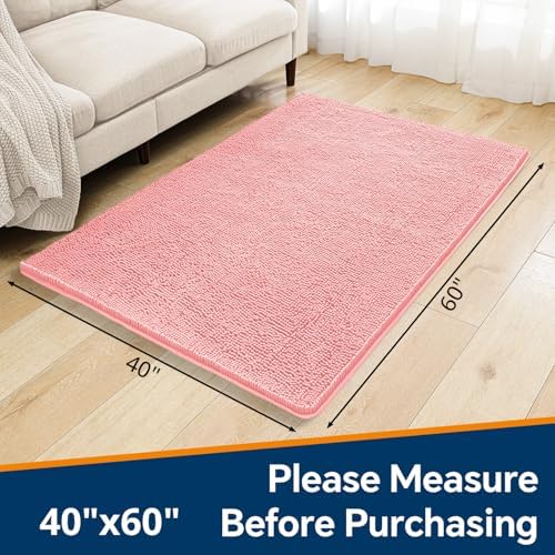 Chenille Bathroom Rug 40"x60" Pink, Large Plush Bath Mat - Image 2
