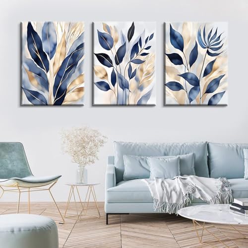 Blue Botanical Wall Art Abstract Leaf Canvas Prints Decor Modern Plant Wall Art - Image 7