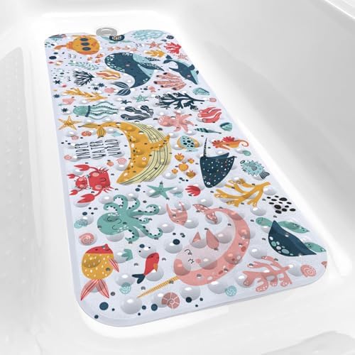 Colorful Bathtub Mat Non Slip, 40x16 inch Bath and Shower Safety Mats, Cute - Image 4