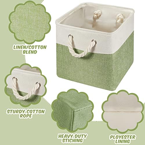 6 Pack 11x11 Inch Green Cube Storage Bins Square Fabric Cube Baskets Handle - Image 3