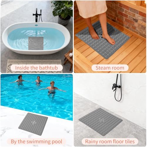 Anti-Slip Bathtub Shower Mat 21×21 Inch Opaque Gray - Image 7