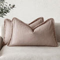 Foindtower Boho Linen Fringe Lumbar Throw Pillow Covers 12×24 Dusty Pink by Foindtower