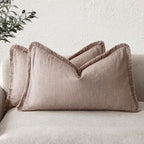 Foindtower Boho Linen Fringe Lumbar Throw Pillow Covers 12×24 Dusty Pink by Foindtower