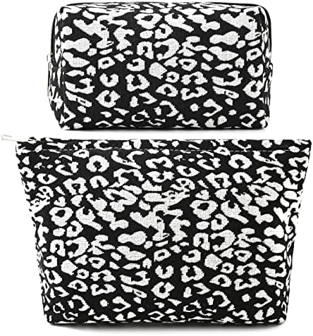 SOIDRAM 2 Pieces Leopard Print Makeup Bag Large Cosmetic Bag Capacity Canvas by SOIDRAM