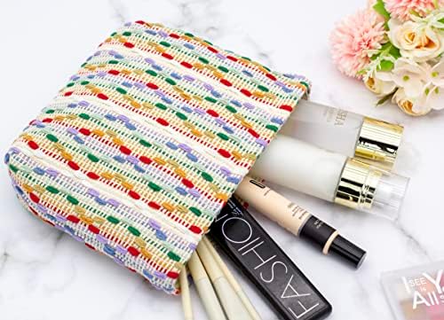 Flat Makeup Bag for Women, Zipper Cosmetic Pouch for Purse, Rainbow Dot - Image 3
