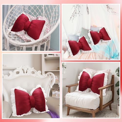 Yousoontic 2 Pcs Bow Throw Pillows 15.7x12.6 in, Waffle Weave Fabric - Image 5