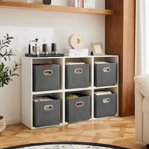 MAX Houser 6 Pack Foldable Fabric Storage Bins withc Handles, Cattail Gray - Image 5