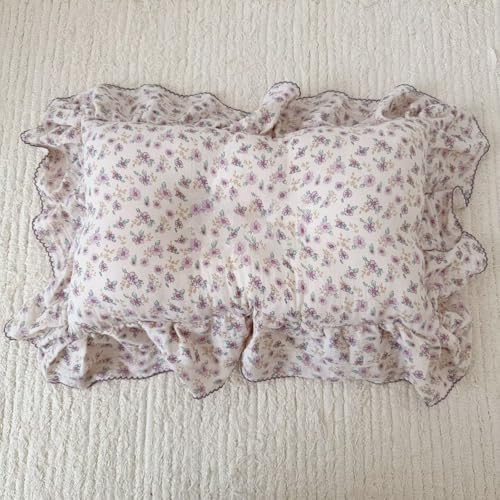 BuLuTu Purple Floral Muslin Cotton Ruffles Pillowcase - Image 6