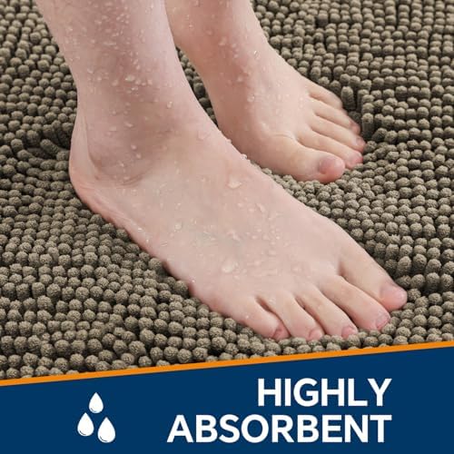 Chenille Bathroom Rug 24"x36" Taupe, Non-Slip Plush Bath Mat - Image 4
