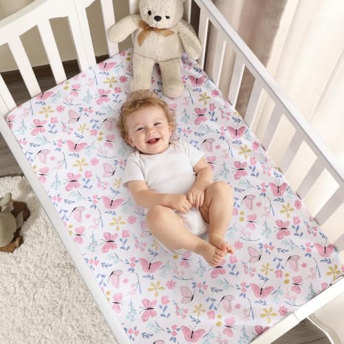 PHF 3 Pack Soft Mini Crib Sheets, Butterfly Pack N Play Sheets - Image 2