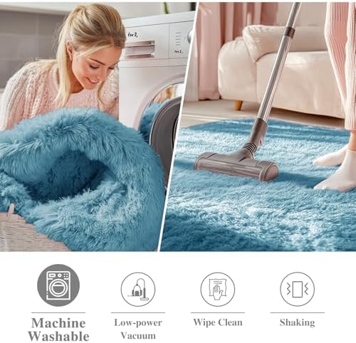OLANLY Slate Blue Round Rugs for Bedroom - Image 2