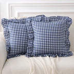 2 Pack Navy Blue Gingham Ruffle Throw Pillow Covers 18''x18'' by KMASANIJI