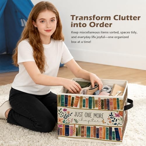 Floral Bookish Storage Box Bins, Book Lover Reader Gifts, Just One More Chapter - Image 6