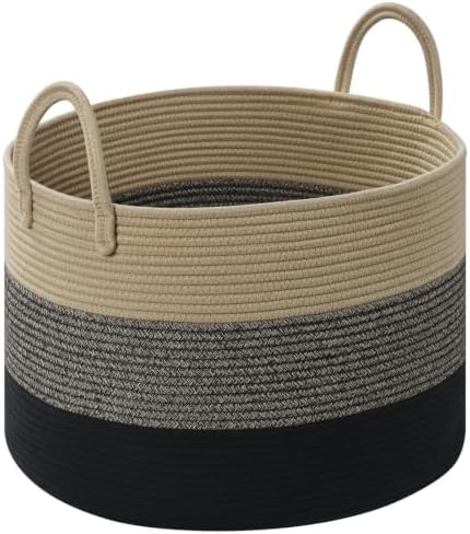 67L Large Woven Blanket Basket, Cotton Rope Baby Laundry Hamper by Degeyoyo