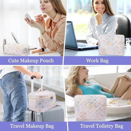 Gosect Makeup Bag Set, Quilted Makeup Bags, Large Floral Cosmetic Bag - Image 6