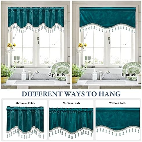 StangH Teal Tassel Velvet Valances Curtains 52x18 Inch, 2 Panels - Image 5