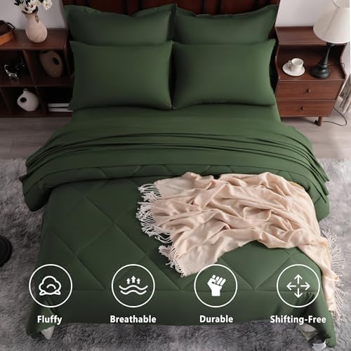 NTBAY Queen Microfiber Bed in a Bag, Comforter Set 7 Piece, Olive Green - Image 2
