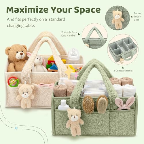 Shinylin 2 Pack Plush Diaper Caddy Organizer, Lily Green and Ivory - Image 3