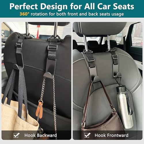 Amooca 4 Pack Anti-drop Headrest Hooks Adjustable Car Seat Organizer - Image 2