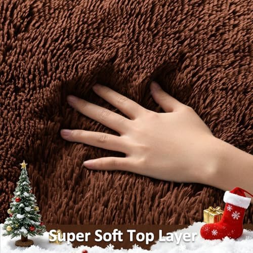 Ophanie Brown Rugs for Living Room Bedroom, 6x9 Fluffy Fuzzy Furry Carpet - Image 2