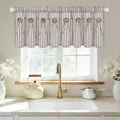 ASPMIZ Farmhouse Valances for Windows, Cotton Linen Kitchen Curtains Valances - Image 3