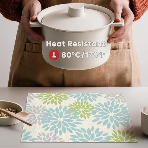Artoid Mode Floral Vinyl Plastic Placemats Set of 6, 12x18 Inch Washable - Image 3