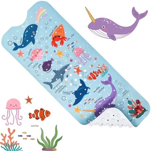 Baby Bath Mat for Kids Toddler 40" x 16" Soft PVC Kids Bathtub Mat by MUMUQ