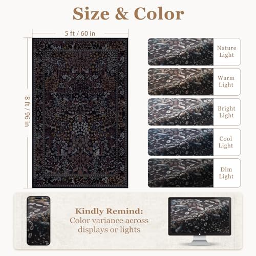Tree of Life 5x8 Washable Area Rugs, Low Pile Thin Living Room Bedroom Rug Non - Image 2